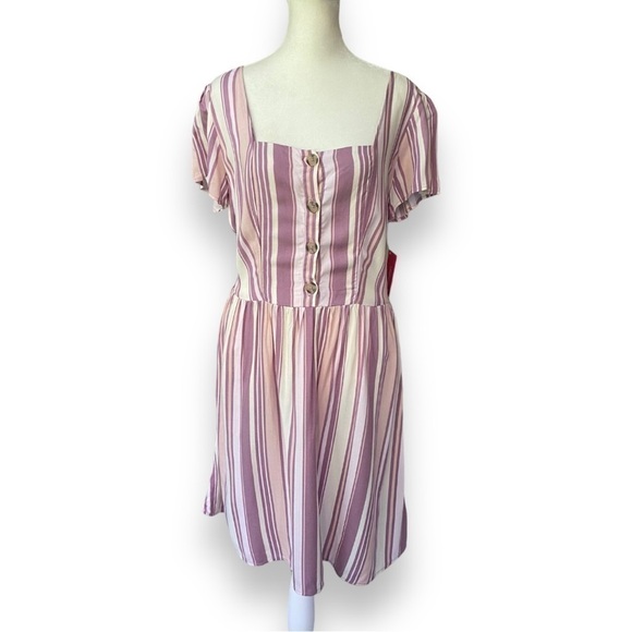 New Xhilaration Pink Stripe Short Sleeve Sun Dress | Size Small - Picture 2 of 14
